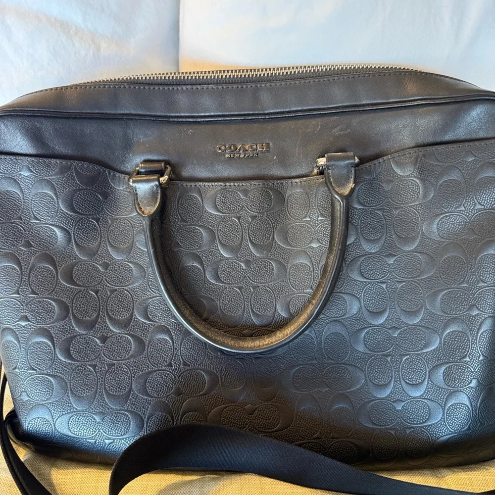 Coach Black Embossed Signature Leather Brief Laptop Bag
